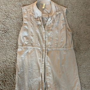 Long, sleeveless cream button down Boho style, S